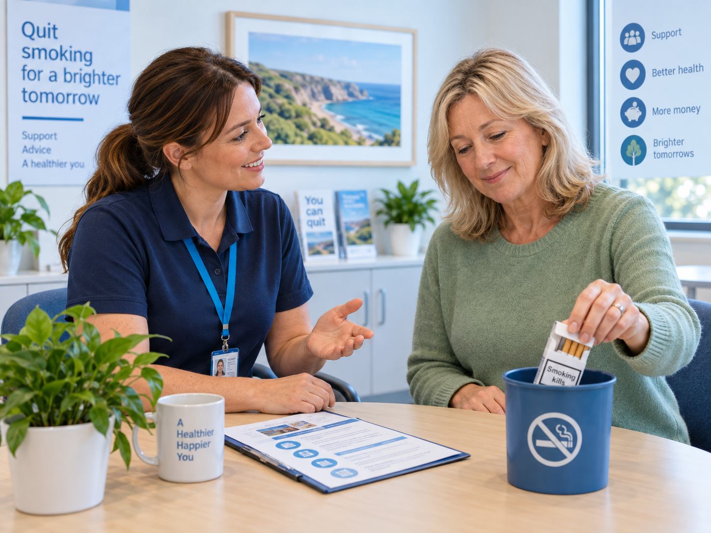 A healthcare professional supporting a patient to stop smoking