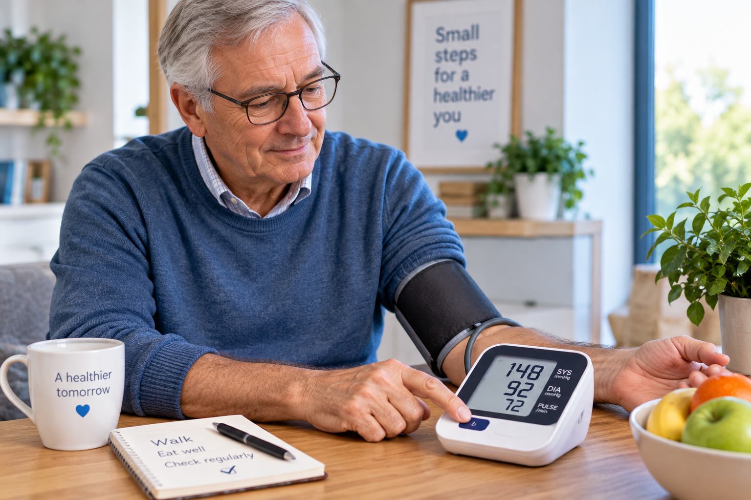 seated man checking his blood pressure
