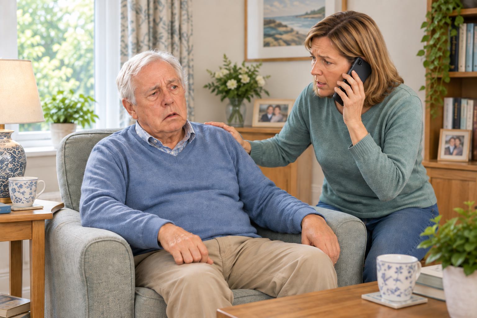 older man showing stroke symptoms
